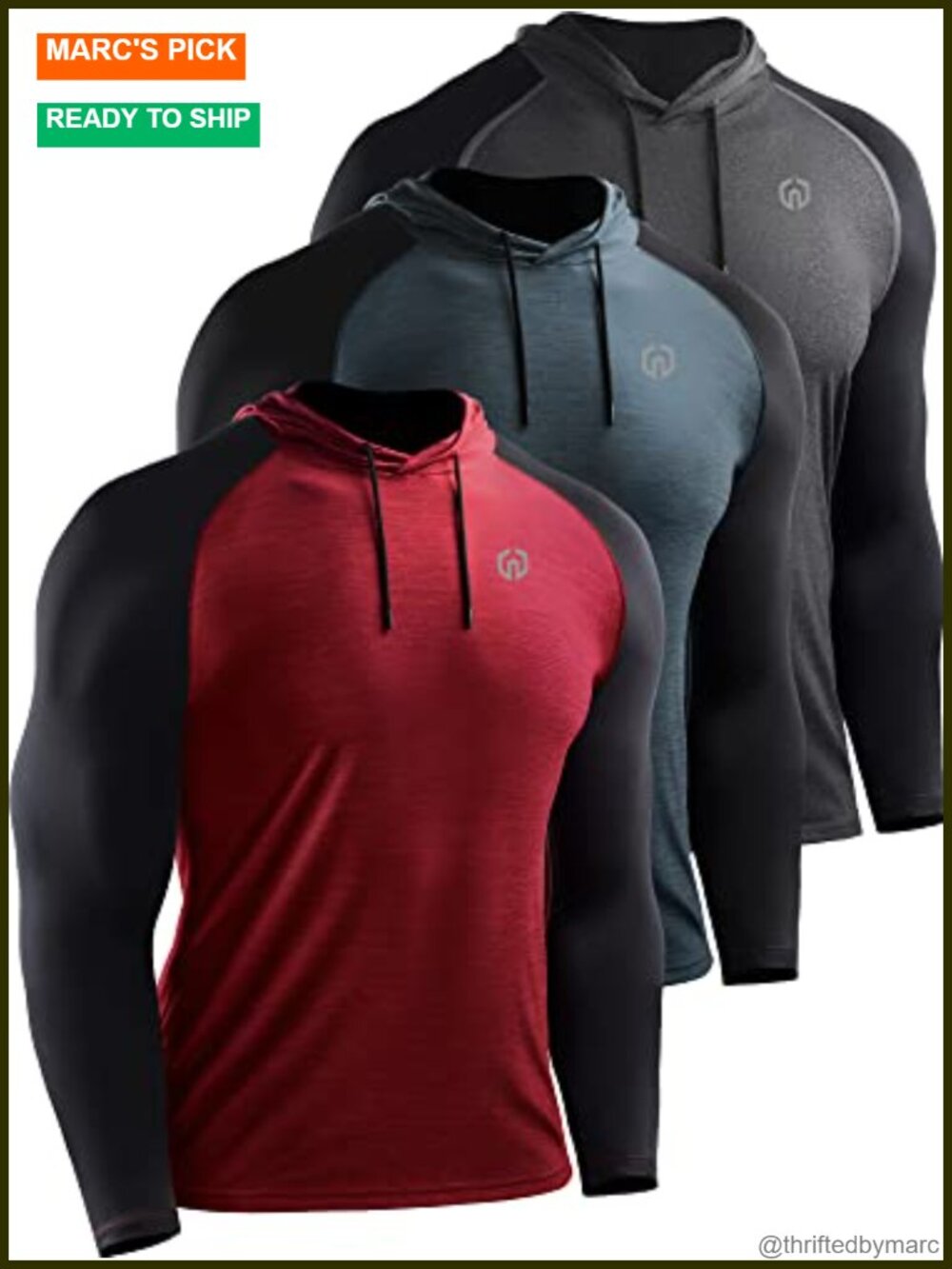 Men's Long Sleeve Hooded Athletic Shirt Moisture Wicking Workout Running Top